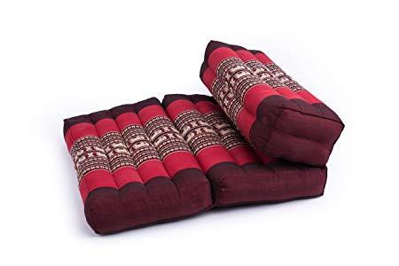 Foldable Meditation Cushion, 100% Kapok, Red Elephants