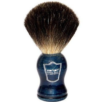 Parker Safety Razor 100% Black Badger Bristle Shaving Brush with Blue Wood Handle -- Brush Stand Included