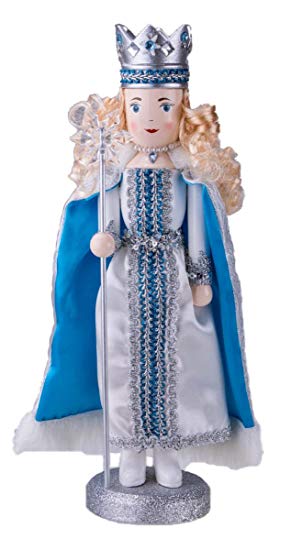 Traditional Snow Queen Nutcracker by Clever Creations | Collectible Wooden Christmas Nutcracker | Festive Holiday Décor | White and Blue Dress and Cape | With Snowflake Scepter | 100% Wood | 14" Tall