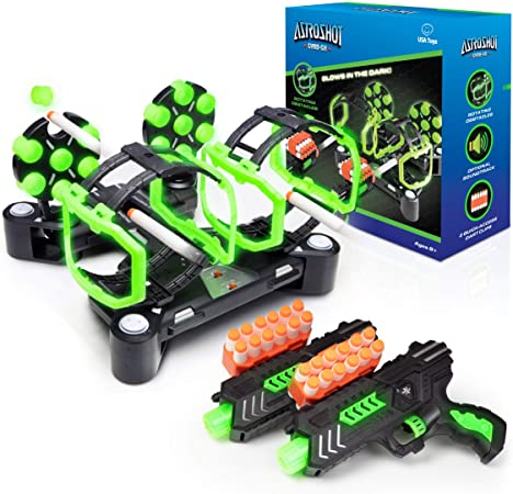 USA Toyz AstroShot Gyro Glow Rotating Target Shooting Game - Nerf Compatible Spinning Targets w/ 2 Blaster Toy Guns and 24 Foam Darts