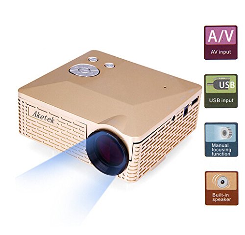 Aketek Multimedia USB AV HDMI VGA Home Theater LED Digital Video Game Pico Support 1080p Hd Mini Projector Perfect for Home Movie Theater -Glod