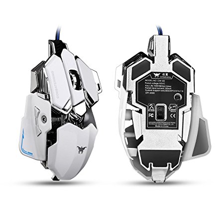 AVAWO Combaterwing 4800 DPI Optical USB Wired Professional Gaming Mouse Programmable 10 Buttons RGB Breathing LED Mice (White)