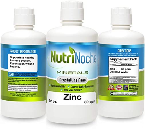 NutriNoche Liquid Zinc - Best Zinc Supplement - Colloidal Minerals - 30 PPM - Highly Absorbable Zinc Supplement (32 Ounces)