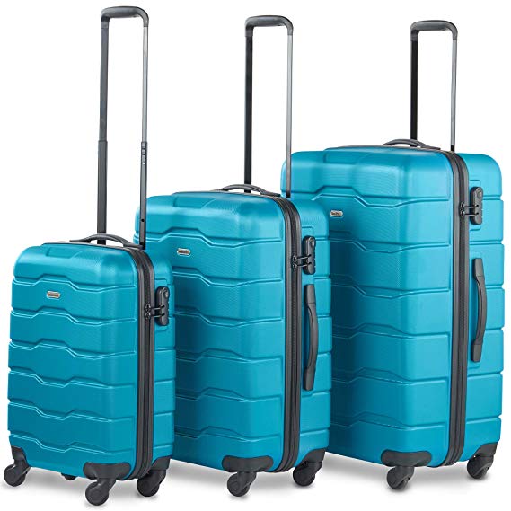 VonHaus Luggage Set of 3 ABS Lightweight Hard Shell Teal Suitcase - 4 Wheel 360° Spinner - Cabin Travel Trolley Cyan Blue – (21” 25” 29”)