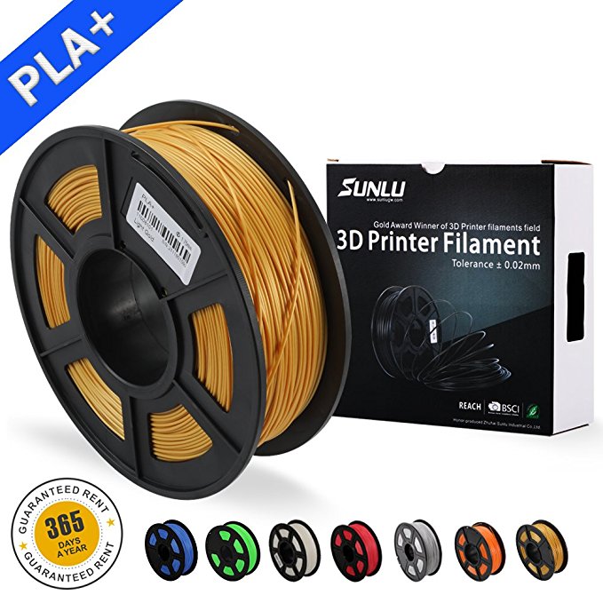 SUNLU 3D Printer Filament PLA Plus, 1.75mm PLA Filament, 3D Printing Filament Low Odor, Dimensional Accuracy  /- 0.02 mm, 2.2 LBS (1KG) Spool 3D Filament for 3D Printers & 3D Pens, Gold PLA