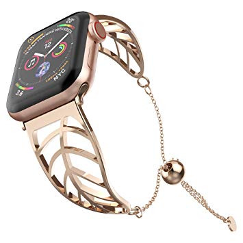 UooMoo Women Bracelet Compatible Apple Watch Band 38mm/40mm/42mm/44mm, Ladies Girls Stainless Stee Metal Strap Jewelry Wristband Bangle Chain Compatible Apple iWatch 1 2 3 4