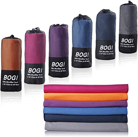 BOGI Microfiber Travel Sports Towel-(Size: S M L XL)-Dry Fast Soft Lightweight Absorbent&Ultra Compact-Perfect for Camping Gym Beach Bath Yoga Backpacking Fitness  Gift Bag&Carabiner