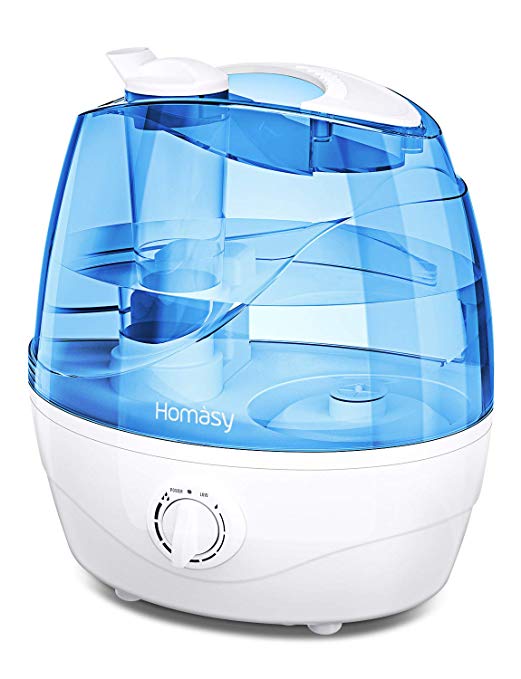 Homasy Cool Mist Humidifiers, Quiet Baby Humidifiers for Bedroom, Last Up to 25 Hours, Easy to Clean, Ultrasonic Humidifier with Precise Mist Control, Auto Shut-Off, Anti-Slip Handle