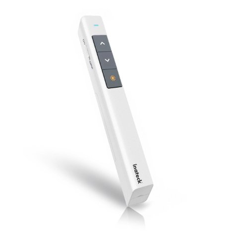 Inateck 2.4GHz Wireless Presenter Remote Powerpoint Presenter, Presentation Clicker PPT Pointer with USB Plug, Remote Control Range: Up to 100m, White