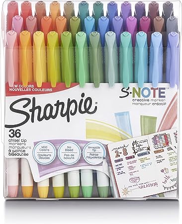 SHARPIE S-Note Creative Markers, Highlighters, Assorted Colors, Chisel Tip, 36 Count