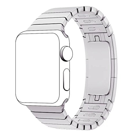 INTENY New Design Stainless Steel Link Bracelet Replacement Strap for Apple Watch Band Series 1 Series 2,Custom Butterfly folding Closure,Add or Remove Links with Push not Press the Button,42mm,Sliver