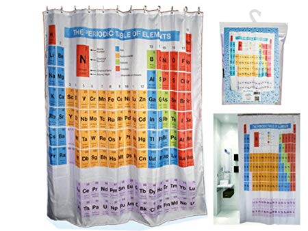 Periodic Table Shower Curtain Elements Chemistry Polyester with Hooks Rings Bathroom Home