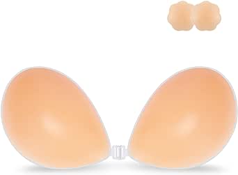 Niidor Adhesive Bra Sticky Strapless Backless Invisible Push up Silicone Bra for Women with Nipple Covers