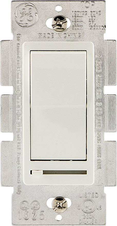 GE Slide Dimmer Rocker Switch, Dimmable Wall Light Switch, Single Pole or 3-Way, For Dimmable LED, CFL, & Incandescent Light, UL Listed, White, 18023