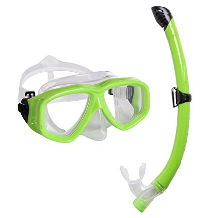 Snorkel Mask Set - KIDS Snorkeling Gear - Double Lens Diving Mask & Snorkel Semi Dry Top, Lower Purge Valve, Perfect for Junior, Children