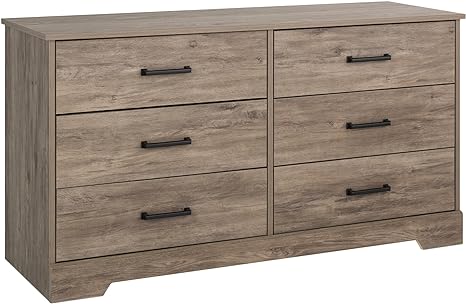 Prepac Six Drawer Dresser, 18.25in x 53.25in x 28.5in, Rustic Brown