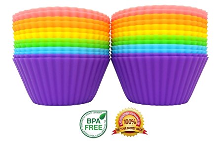 Simple Baker - 24 Pack - Premium Silicone Baking Cups / Cupcake Liners with Clear Storage Container - 6 Vibrant Colors