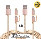 WechargeTM 2 Pack 6FT 2 in 1 Extra Long Nylon Braided 8 pin Lightningamp Micro USB Cable Charger for iPhone 6s plus6s6 plus655s5c iPad iPod Samsung HTC Motorola ampOther Smartphones Golden