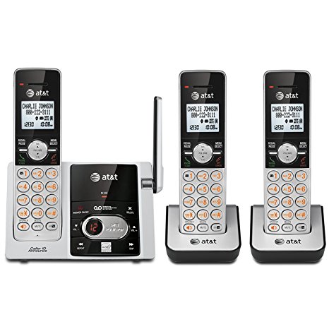 AT&T CL82303 DECT 6.0 Expandable Cordless Phone with Caller ID/Call Waiting, 3 Handsets, Silver/Black