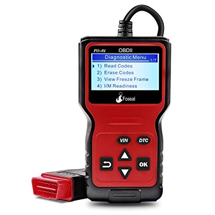 Foseal Plug and Play Code Reader, Wired Car OBD2 Scanner, HD LCD Display Screen, Red