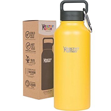 Healthy Human Water Bottle Stein - Cold 24 Hrs, Hot 12 Hrs. 4 Sizes & 12 Colors. 100% Leak & Sweat Proof. Double Walled Vacuum Insulated Stainless Steel Thermos Flask with Carabiner & Hydro Guide.