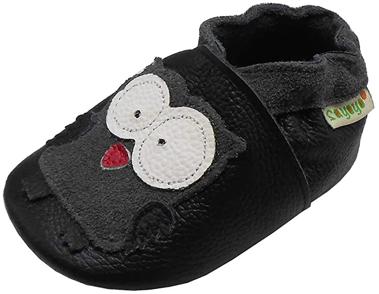SAYOYO Baby Soft Leather Shoes Infant Sandals Shoes Toddler 18-24 Months Black Moccasins Cute Girls Prewalker Shoes Baby Girls Boys Gifts
