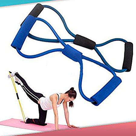 Training Resistance Bands Rope Tube Workout Exercise for Yoga 8 Type Fashion Body Fitness (Random Colour) by Broadfashion