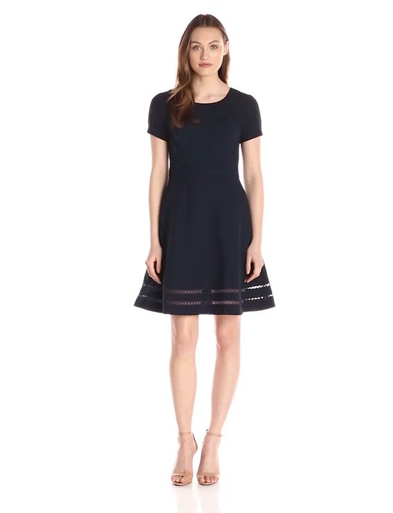 Lark & Ro Women's Short-Sleeve Stretch Fit and Flare Dress