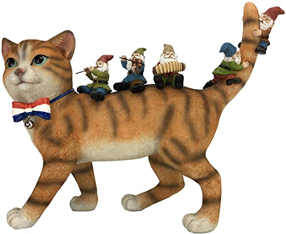Patrick The Patriotic Miniature Cat and The Happy Gnomes - A Fairy Garden Gnome Figurine by GlitZGlam