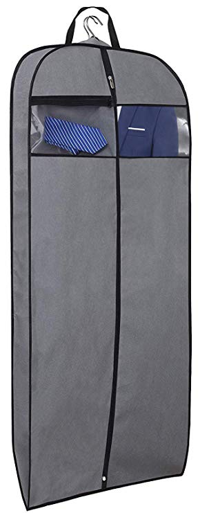 MISSLO 50" Gusseted Travel Garment Bag with Clear Zipper Pouch Breathable Dress Storage Garment Cover for Hanging Full Length Coat, Long Jacket, Suit with Tails, Grey