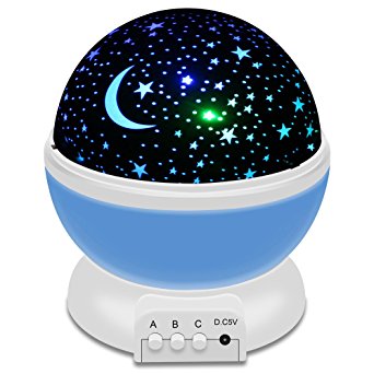 Night Light LED,Cordking Projector Night Lighting for Children Adults Bedroom,Moon and Star Romantic Rotating Sky & Cosmos Cover,Decorative Light, Baby Nursery Light, and Room Gift (Blue)