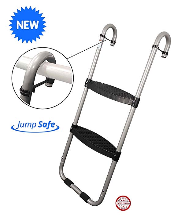 Wide 2-Step Trampoline Ladder | Safety-Latch | No Slip | Cooler Surface | [Lifetime Parts Warranty]
