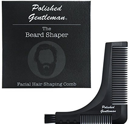 All In One Beard Comb and Mustache Tool - Shape and Groom Facial Hair - Exact Edges - Trim Neckline, Cheeks, Sideburns, and Goatee - Portable and Durable - Full Beard Comb and Bristle Brush for Oil