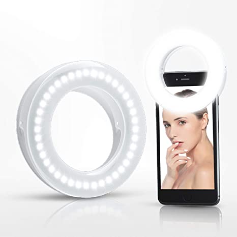 XINBAOHONG Selfie Ring Light, Rechargeable Portable Clip-on Selfie Fill Light with 40 LED for Smart Phone Photography, Camera Video, Girl Makes up (White, 40LED)