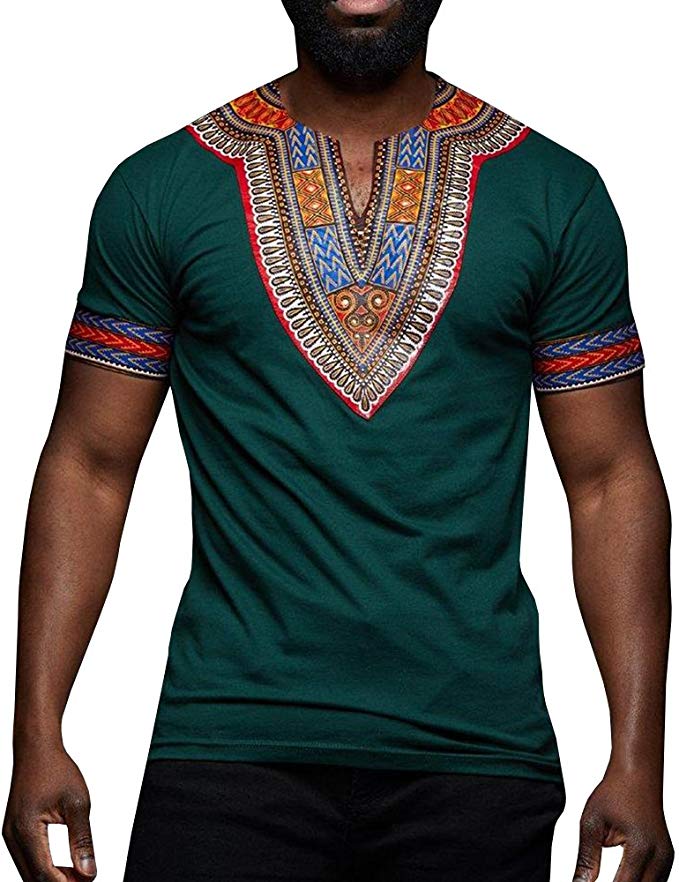 Seraih Men's Dashiki T-Shirt Boho Printed Shirts V Neck Blouses