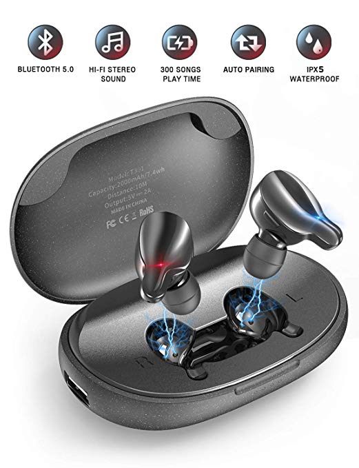 PeohZarr E-Pro Bluetooth Earbuds Wireless Earbuds with Deep Bass & 44 Hrs Playtime, Bluetooth 5.0 Wireless Headphones IPX5 Waterproof, 2000mAh Portable Charging Case