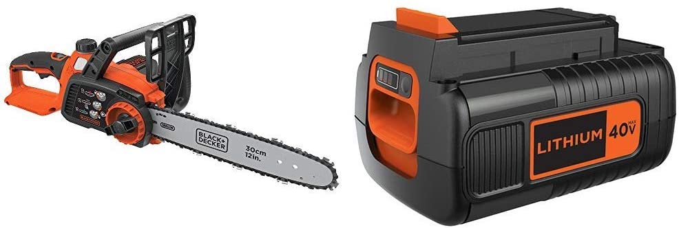 BLACK DECKER 40V MAX Cordless Chainsaw with Battery, 2.0-Ah (LCS1240B & LBX2040)