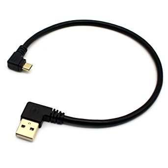 Micro USB Cable - Rerii Golden Plated 30cm Length USB to Micro-B Male Right Angled Cable, Sync & Charging 5-Pin Micro USB Cable