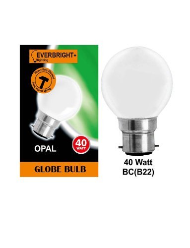 10 x G45 Round Globe Golf Ball Light Bulbs in 40 Watt Bayonet B22 Fitting Opal (White/Pearl/Opaque/Soft) Finish Double Life: 2,000 Hour