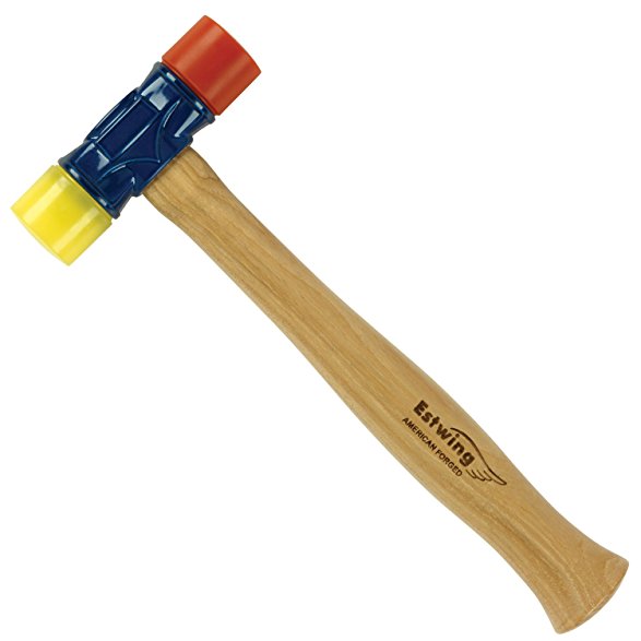 Estwing Rubber Mallet  - 12 oz Double-Face Hammer with Soft/Hard Tips & Hickory Wood Handle - DFH12