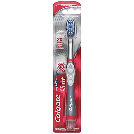 Colgate 360 Optic White Sonic Powered Vibrating Toothbrush, Soft