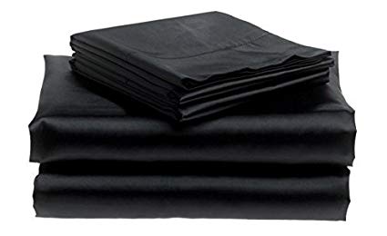 Bedding Emporium 100% Pure Silk Satin Sheet Set 7pcs, Silk Fitted Sheet 15'' Deep Pocket,Silk Flat Sheet,Silk Duvet Cover & Pillowcases Set !!! Queen, Black