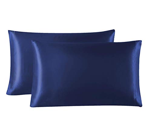 Love's cabin 2-Pack Satin Pillowcases Set for Hair and Skin Queen Size 20x30 Navy Blue Pillow Case with Envelope Closure (Anti Wrinkle,Hypoallergenic,Wash-Resistant)