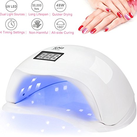 LED UV Nail Dryer Curing Lamp, MroTech 48W Gel Polish Machine with Timer/Automatic Sensor, Portable Nail Light Professional for Fingernail & Toenail Polish Art at Home, Salon, Spa (White)