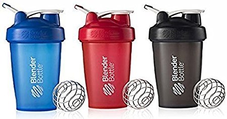 BlenderBottle 20oz Classic Loop Top Shaker Bottle 3-Pack, Full Color Blue/Black/Red