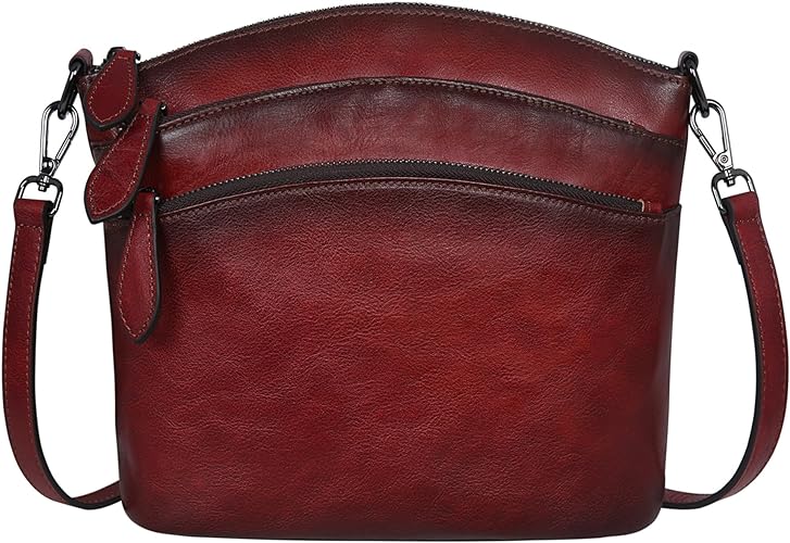HESHE Crossbody Bags for Women Genuine Leather Purses with Multi-Pockets Vintage Ladies Small Shoulder Satchel Bag