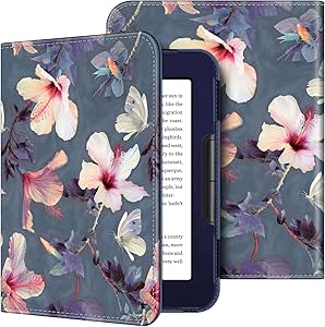 Fintie Folio Case for Nook GlowLight 4 (2021) / Nook GlowLight 4e (2022), Book Style Premium Vegan Leather Cover for 6" Barnes and Noble Nook GlowLight 4 & GlowLight 4e eBook eReader,Blooming Hibiscus