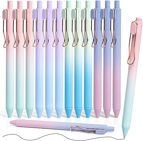 Black Gel Pens, Retractable Cute Gel Pens, Fine Point Pens with Aesthetic Gradient Color Barrel for Adults Kids Office School Writing Taking Notes Journaling (12Pack, 0.5mm)