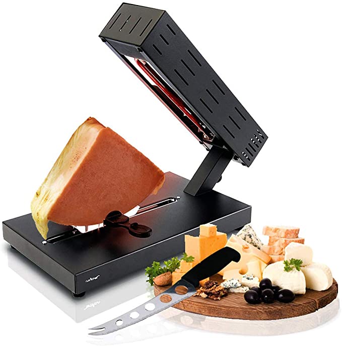 Electric Raclette Cheese Melter Machine - Table Top Stainless Steel Cheese Grill Melting Warmer Heater, Makes Swiss Style Cheese Sauce to Top on Potatoes, Burger, Nacho, Pasta - NutriChef PKCHMT26