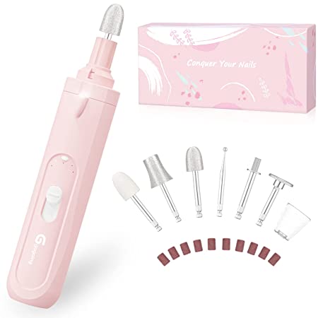 GOGOING Cordless Manicure & Pedicure Kit, 15h of Battery Life, Electric Nail Drill with 3 Speeds, Dual Rotation & 6 Sapphire/Felt Attachments, Electric Nail File Set with Manicure Pedicure Tools